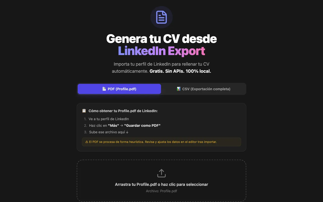 WebCV: genera tu CV desde la exportación de LinkedIn